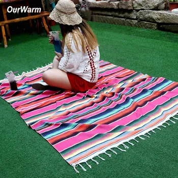 

OurWarm Handmade Mexican Cotton Blanket Wedding Table Cloth Mexican Style Blanket Travel Camping Baby Play Bed Cover 150X215cm