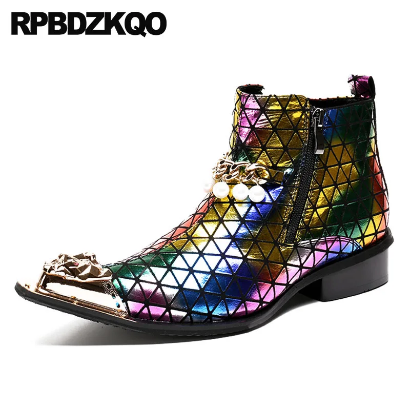 

full grain boots 2018 metalic embellished plus size booties pointed toe Men's shoes high quality designer genuine leather zipper