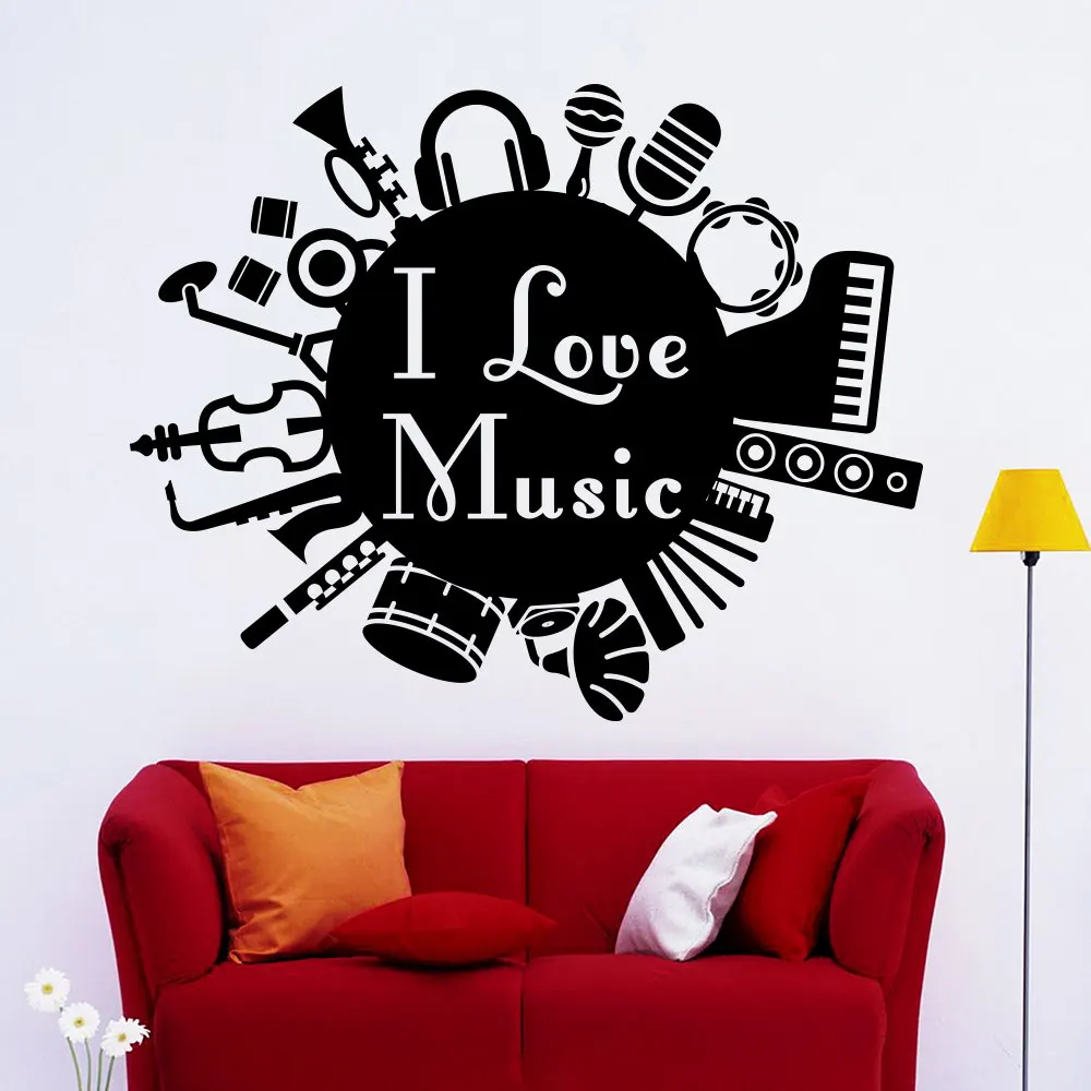 I Love Music Wall Decals Musical Instruments Decal For Nursery Living