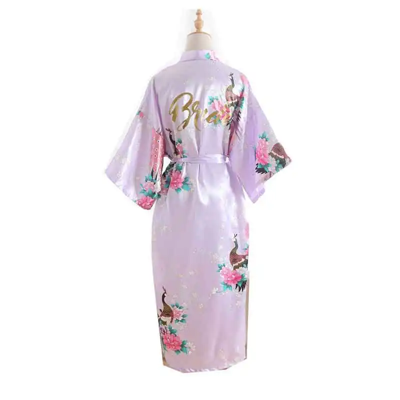 BZEL Шелковый Атласный Свадебный халат для невесты, подружки невесты, сексуальный цветочный халат, длинное кимоно, халат, ночной халат, банный халат, модная одежда - Цвет: Lavender