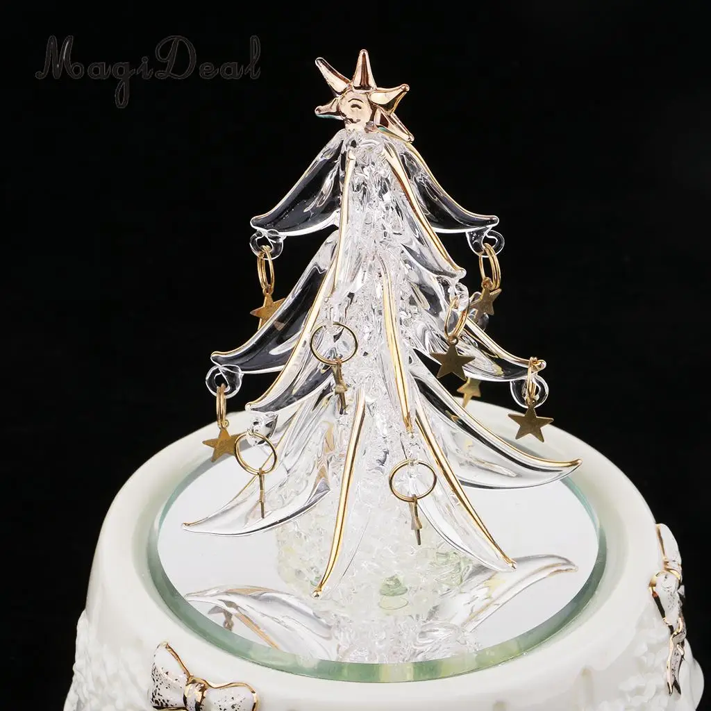 Collectibles Christmas Tree Wind Up Rotating Music Box Spun Glass Kids Birthday Gift