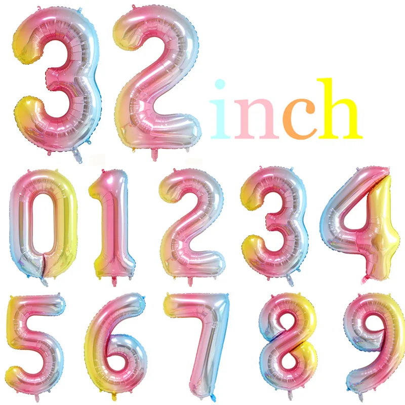 

32Inch Gradient Color Foil Birthday Balloons Number Balloon Figures Happy Birthday Balloon Party Decoration Kids Birthday Globos
