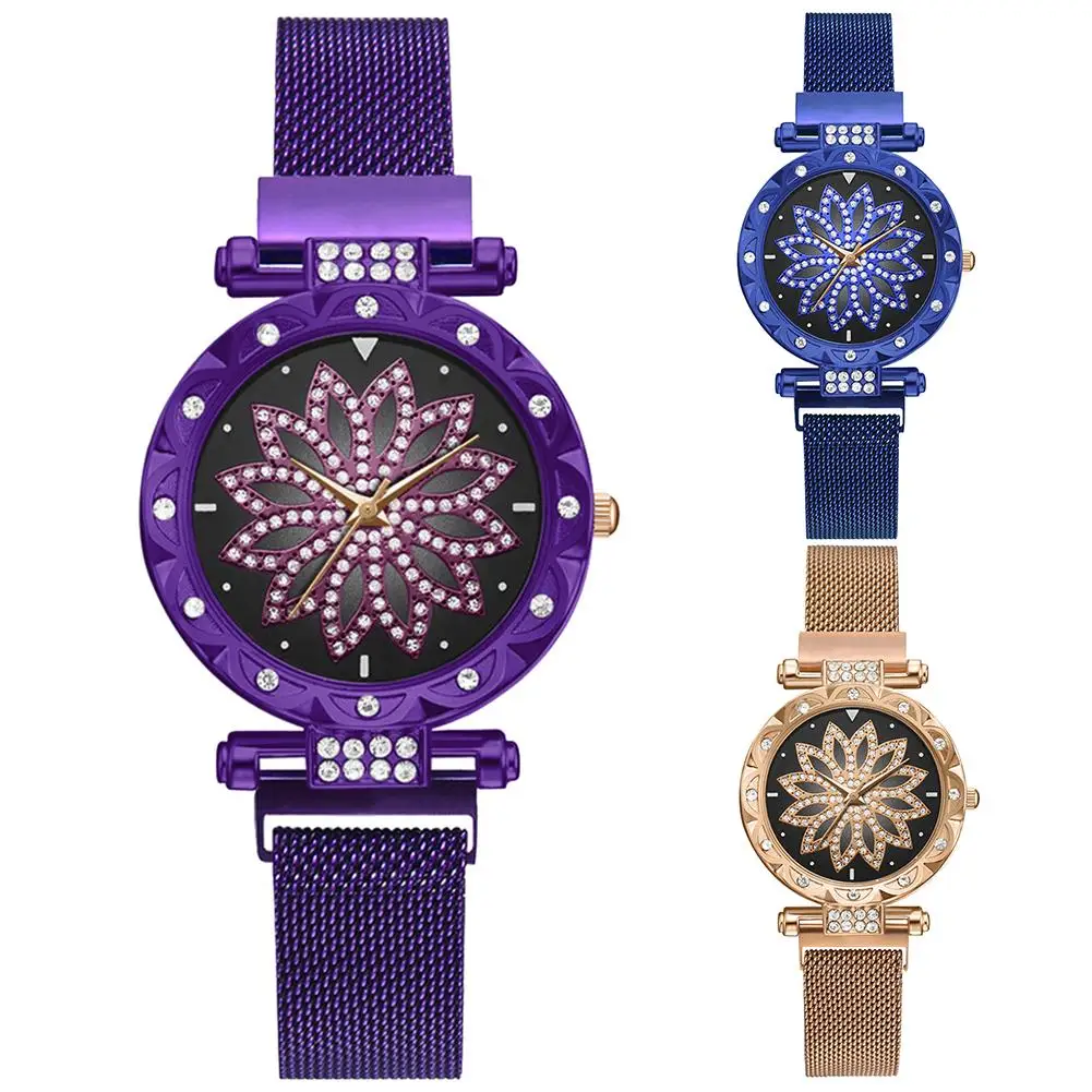 

Wonderful Fashion Women Floral Rhinestone Round Dial Mesh Band Analog Quartz Wrist Watch