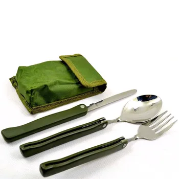 

EDC Tableware Military Simple Folding Knife And Fork Spoon Portable Outdoor Camping 3-Piece Cutlery Multifunctional Accessories