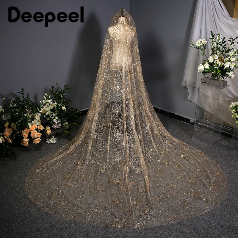

Deepeel 350cmX300cm Vintage Sequins Lace Veil Headwear Cathedral Wedding Bridal Mesh Veils Headbands Decorative Accessories