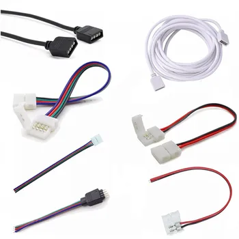 

LED Strip Light Solderless Accessories 4Pin DC Connector Clip Adapter Extension Cables For Single Color RGB 10mm 5050 LED Strip