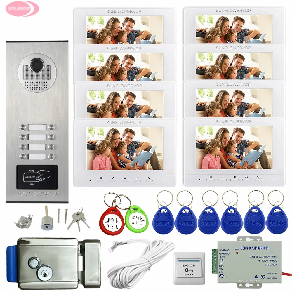8 Buttons Outdoor Camera + 8 Lcd Color 7inch MonitorsVideo Call With a Monitor For The Door With Electronic Door Lock Doorphone