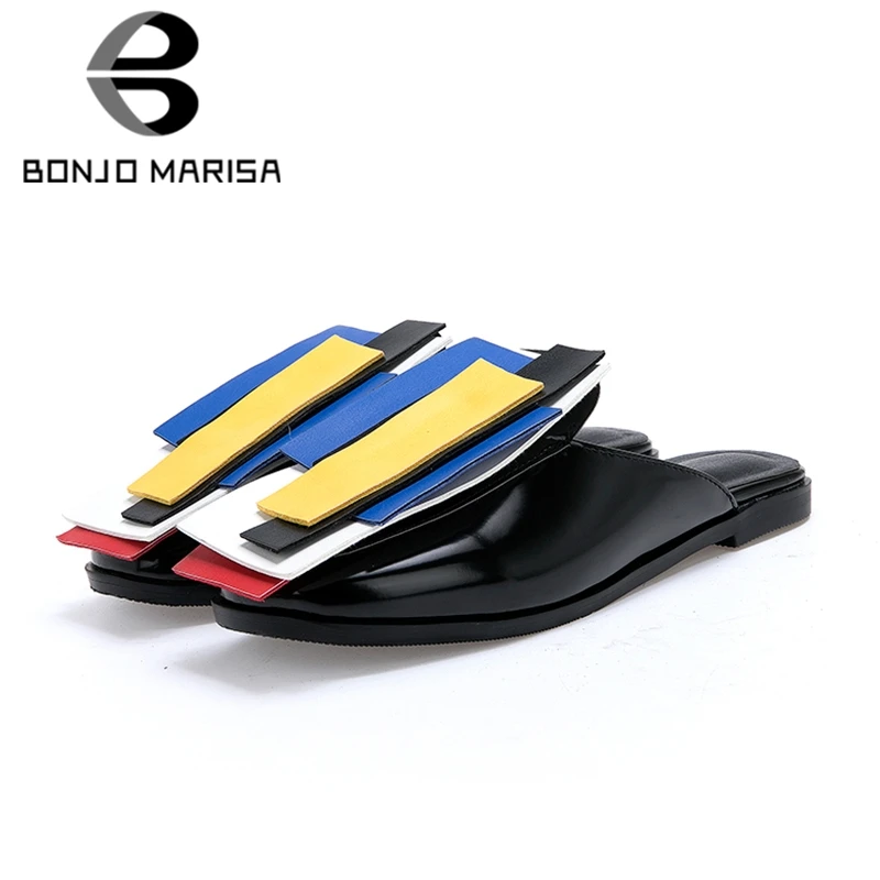 

BONJOMARISA Brand Colorful Summer Slides Women 2019 Large Size 32-43 Hot Sale Casual Low Heels Women Slippers Shoes Woman