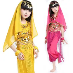 Комплект из 3 предметов для девочек, костюмы для танца живота, детские индийские танцевальные платья, Детские Танцевальные Костюмы