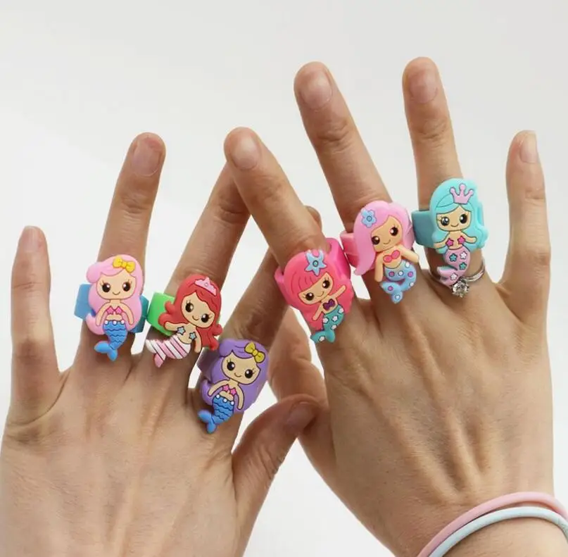 50Pcs Silicone princess Rings PVC Soft Ring Children's Cartoon Ring
