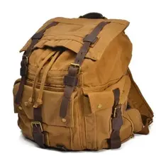 Мужской военный Холщовый кожаный рюкзак, школьная сумка, ранец, европейский стиль