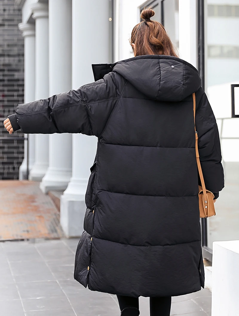 Высокое качество, женский зимний пуховик с большими карманами, с капюшоном, с меховым воротником, Женское пальто, парка, длинное пальто