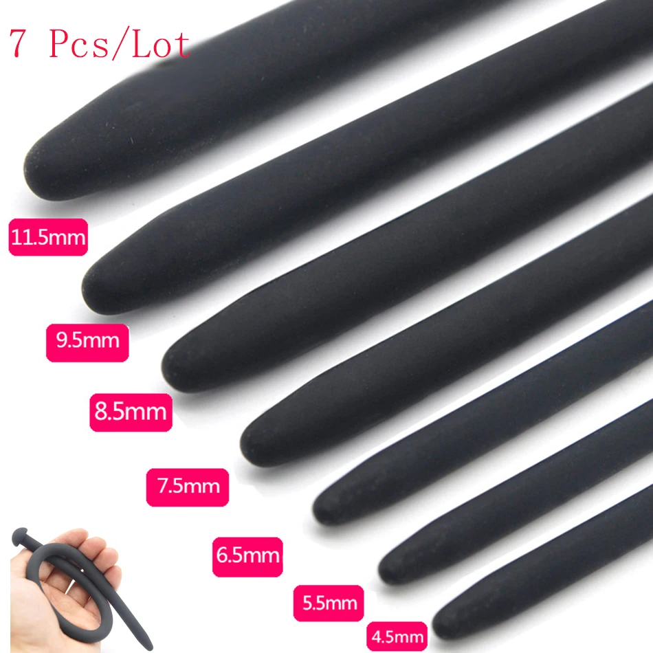 7 Pcs Lot Male Silicone Catheter Penis Plug Stretching Chastity Device Long Urethral Dilators Urethral Sounds