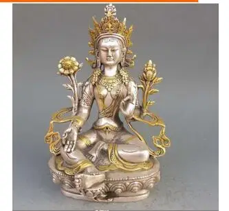 

8.86 inch/Tibet Silver Copper Gilt Tibetan Buddhism Statue -- White Tara Buddha Silver decoration bronze factory outlets