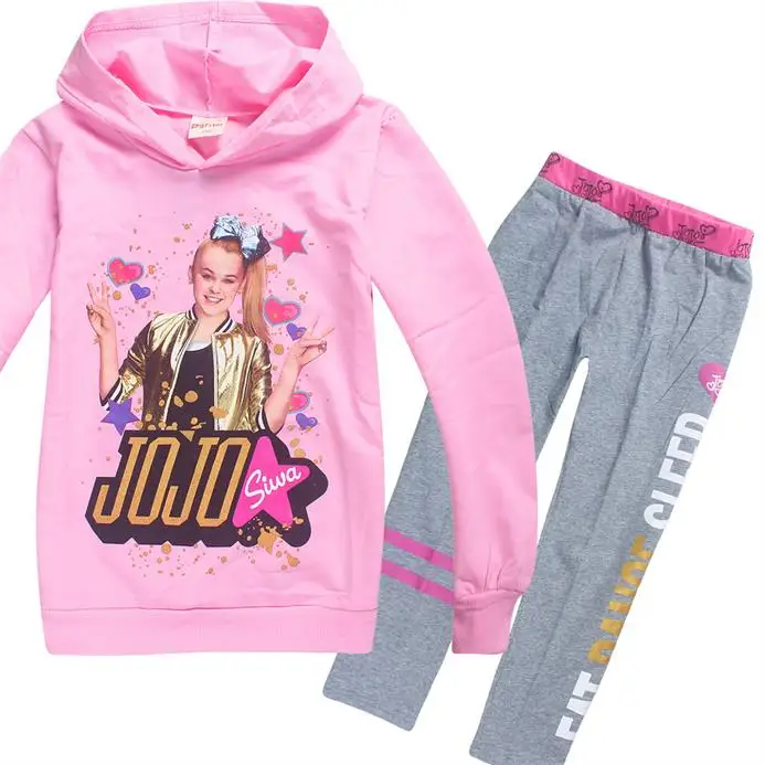 JOJO SIWA/комплект одежды, спортивные костюмы для девочек, толстовка+ Хлопковые Штаны, одежда для малышей, одежда для детей, 2 предмета Подростковая толстовка, костюм на День Благодарения - Цвет: color at picture