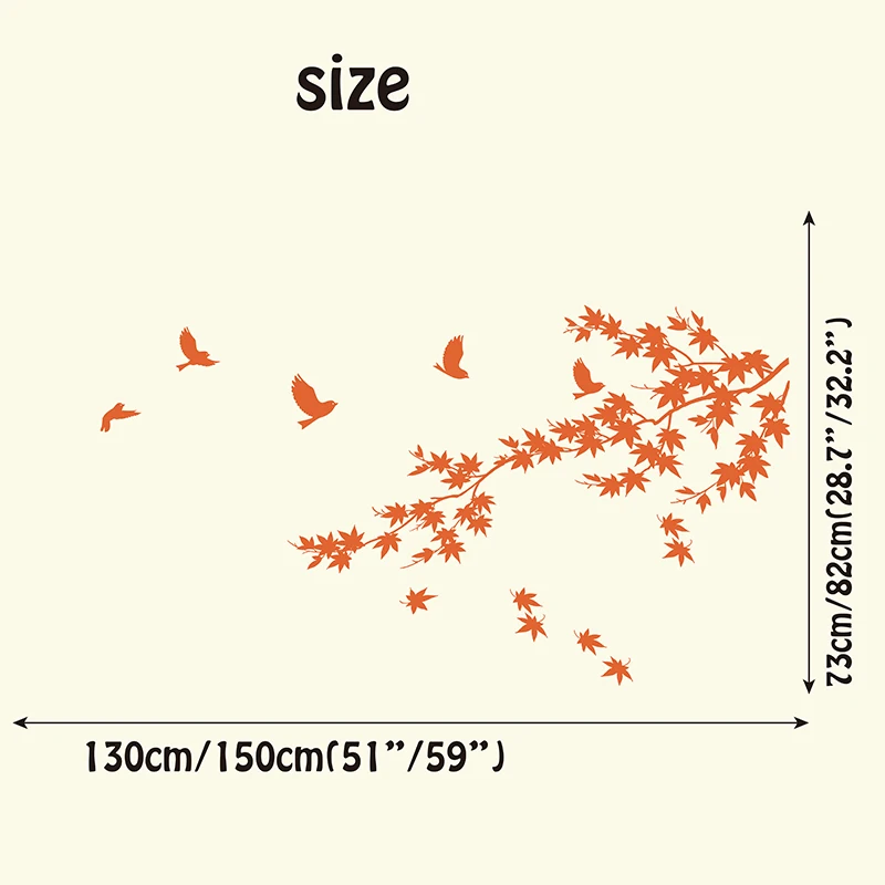 150 см x 83 см Большой размер кленовый лист Дерево Наклейка Настенная с птицей гостиная спальня ветка животное наклейка с птицами детский Декор для детской комнаты винил