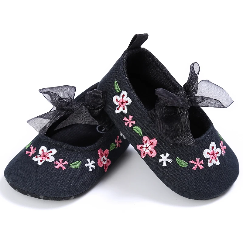 Обувь для девочек Обувь для младенцев обувь на плоской подошве в стиле «Мери-Джейн» мягкая подошва Дети новорожденного малыша цветок Повседневное дом носки 0-18 месяцев - Цвет: Navy Blue