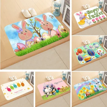 

Happy Printing Bath Flannel Easter Bunny Pattern Bathroom Non-slip Home Decoration Rabbit Egg Door Felpudo