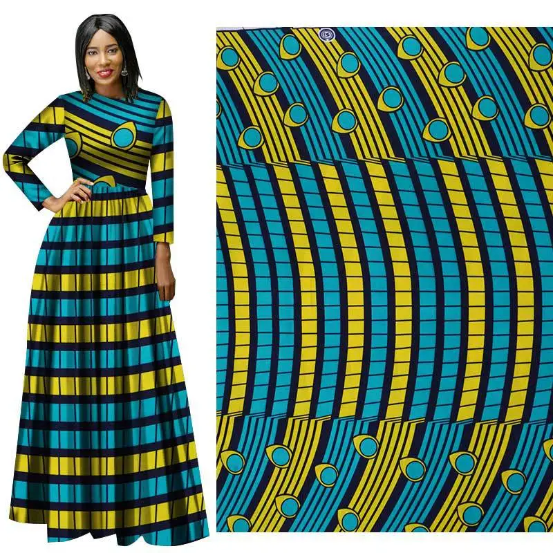 

2019 Spring new green and yellow full-color polyester printed cloth fabric for dress african fabric wax print Batik Plain