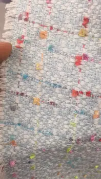 

free ship tweed fabric sea blue 20% wool content fringe weaved 59" wide by meter