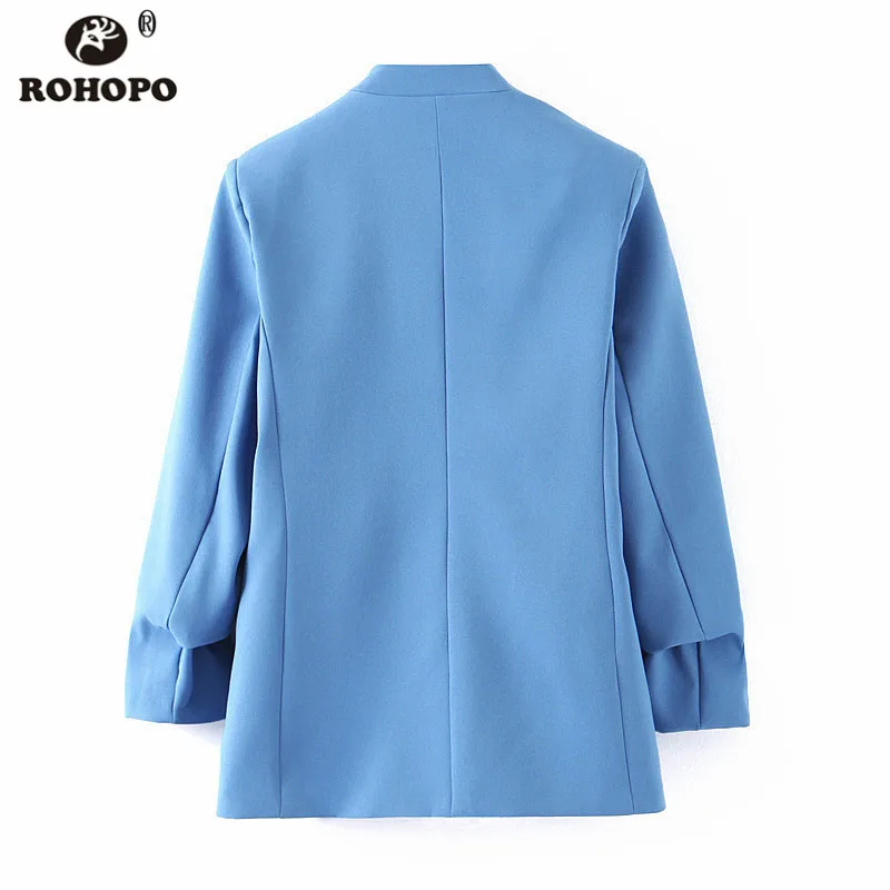 ROHOPO V Collar Draped Cuff Sleeve Women Blazer Sky Blue Office Girl Chic Solid Autumn Outwear EU size Woman Slim Blazer #BM2213