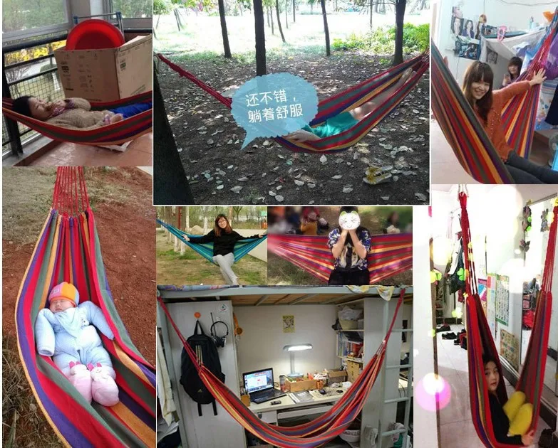 200X100cm Outdoor Multifunction hammock swing rainbow Striped canvas double indoor thickening widened dormitory double hammock