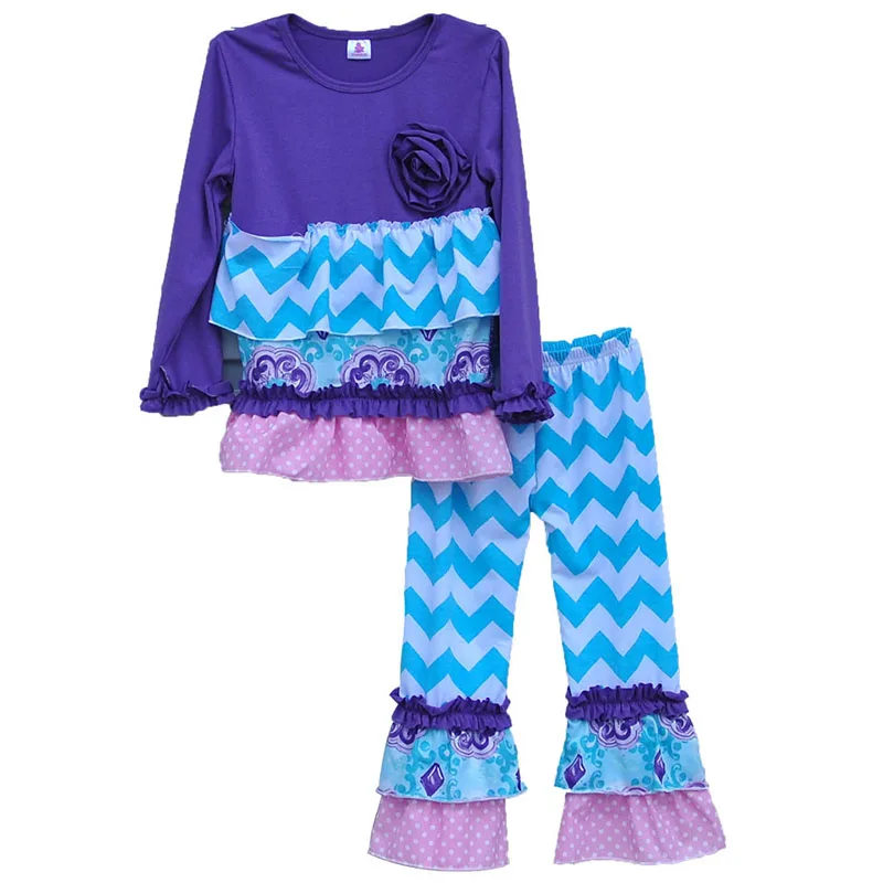 

High Quality Spring Girls Children Clothing Set Multi-pattern Hem Chiffon Leggings Flower Decorated Kids Fashion Outfits F037