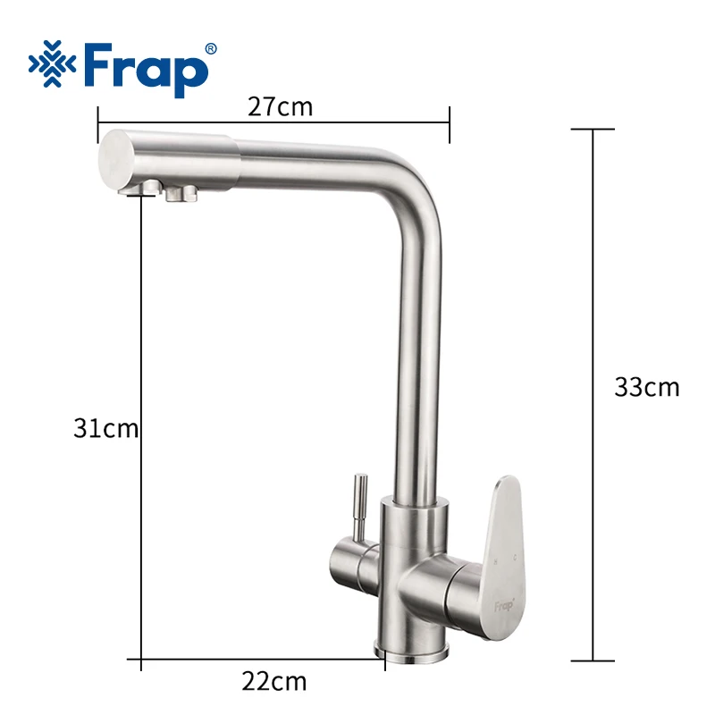  Frap Classic Kitchen Faucet With Filtered Water 304 Stainless Steel Water Purifier Dual Handle Drin - 32955949975