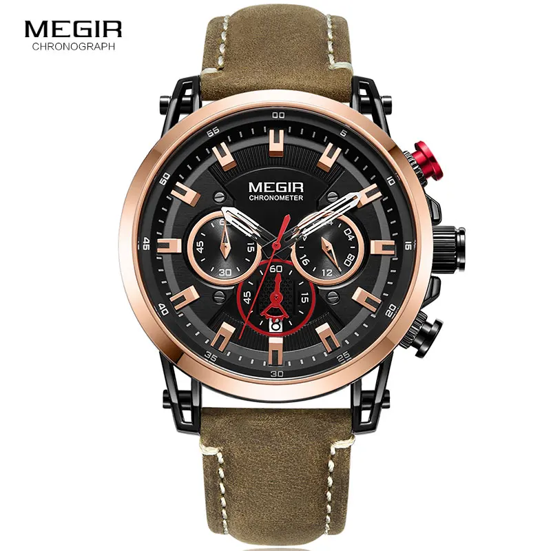 Megir Men's Chronograph Quartz Watch with Date Luminous Sport Waterproof Leather Strap Wristswatch relogio masculino 2085 Megir Men's Chronograph Quartz Watch with Date Luminous Sport Waterproof Leather Strap Wristswatch relogio masculino 2085