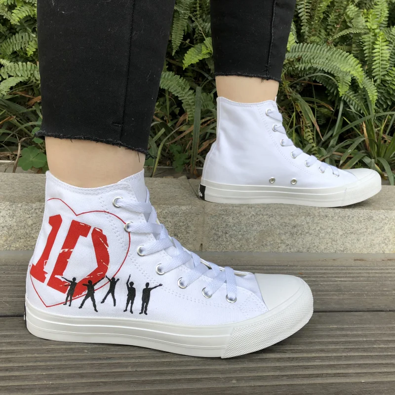

Wen Hand Painted Shoes Design Custom One Direction White Women Sneakers Skateboarding High Top Canvas Men Sport Shoes