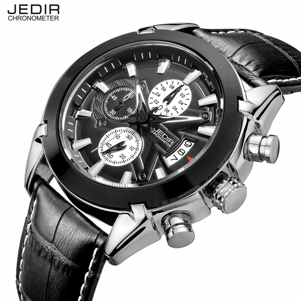 Fashionable Luxury Mens Watches Japan Movt 3 Real Dials Leather Quartz Watch Male Wrist Original Top Brand JEDIR Clocks | Наручные часы