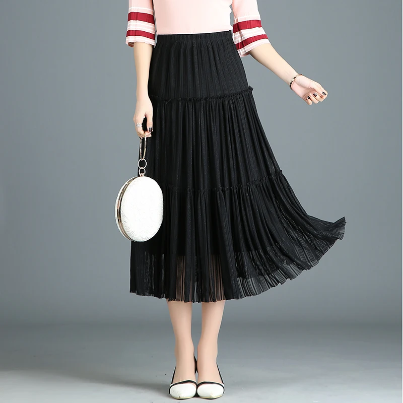 Осенние офисные женские юбки с завышенной талией, Узкие пляжные юбки, женские длинные юбки, шифоновая многослойная юбка
