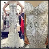 Nach Maß Luxus Meerjungfrau Hochzeit Kleider Schatz Kristall Perlen Diamant Pailletten Hochzeit Kleider Sexy 100% Real Photo EV01S