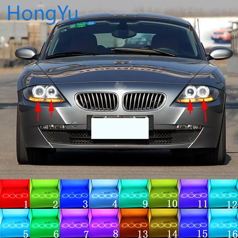 Последние Фары многоцветный RGB LED Ангельские Глазки Halo Ring Eye DRL RF пульт