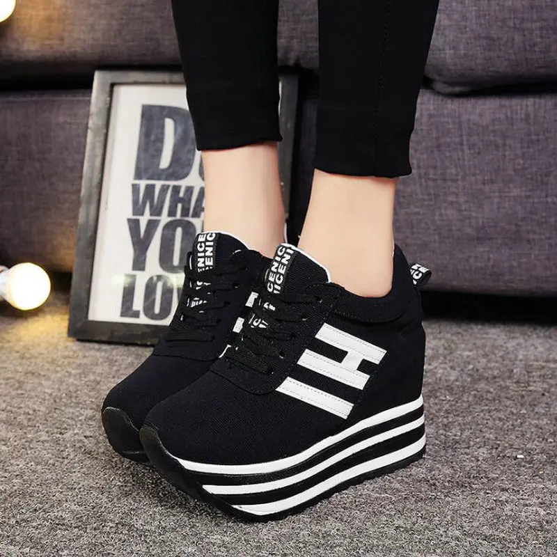 

2019 Brand Trainers Women High Flat Platform Thick Sole shoes Lady Shoes Zapatillas Mujer Casual canvas Sneakers Shoes KK-89Z