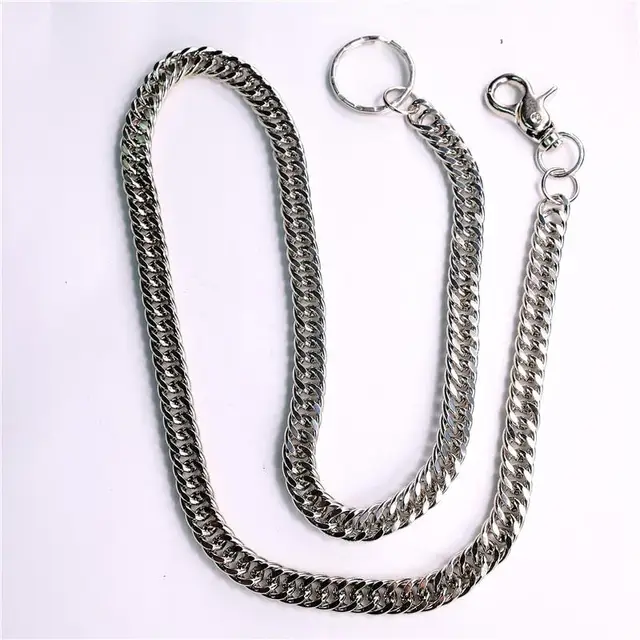 New Belt Chain Men Women 85cm Long Silver Metal Wallet Keychain Biker