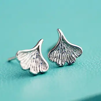 

925 Sterling Silver Small Ginkgo Leaves Stud Earrings For Women Lady Gift Temperament Sterling-silver-jewelry VES6089