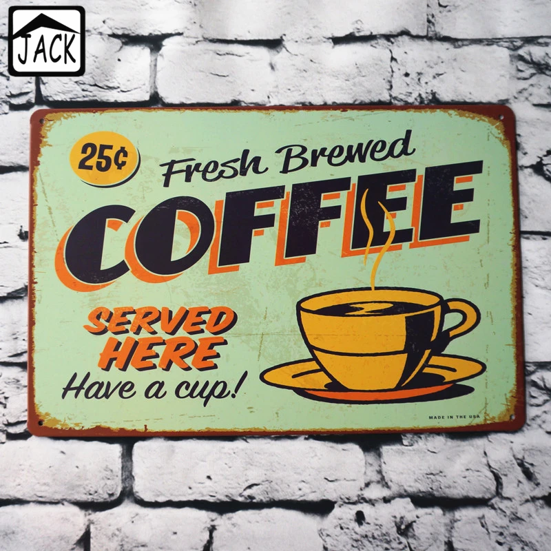 Metal Tin Sign fresh brewed coffee Decor Pub Bar Vintage Retro Cafe ART