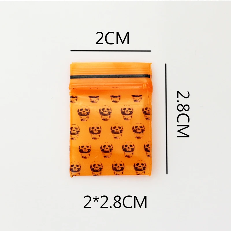100PCS 0.2mm 2cmx2.8cm /0.78inch x 1.1inch PE Orange Skull Pattern Self Sealing Zip Lock bag Plastic Packaging Pouch | Украшения и