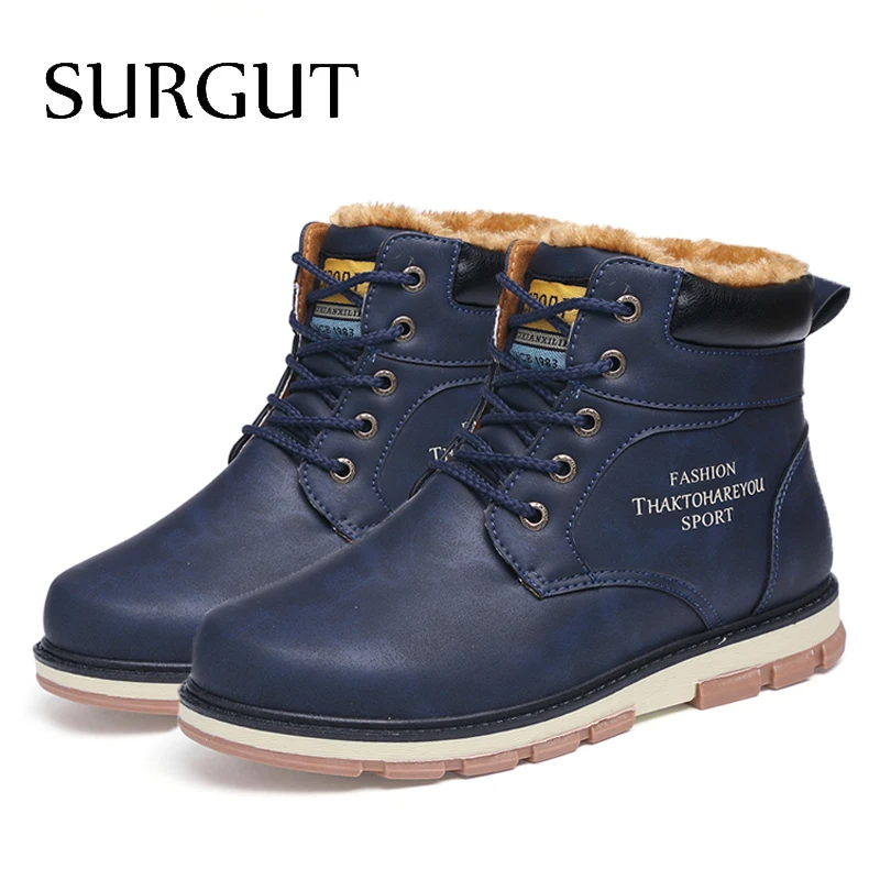 SURGUT Brand Hot Newest Keep Warm Winter Boots Men High Quality Waterproof Casual Shoes Working Fashion pu Leather Snow Boots