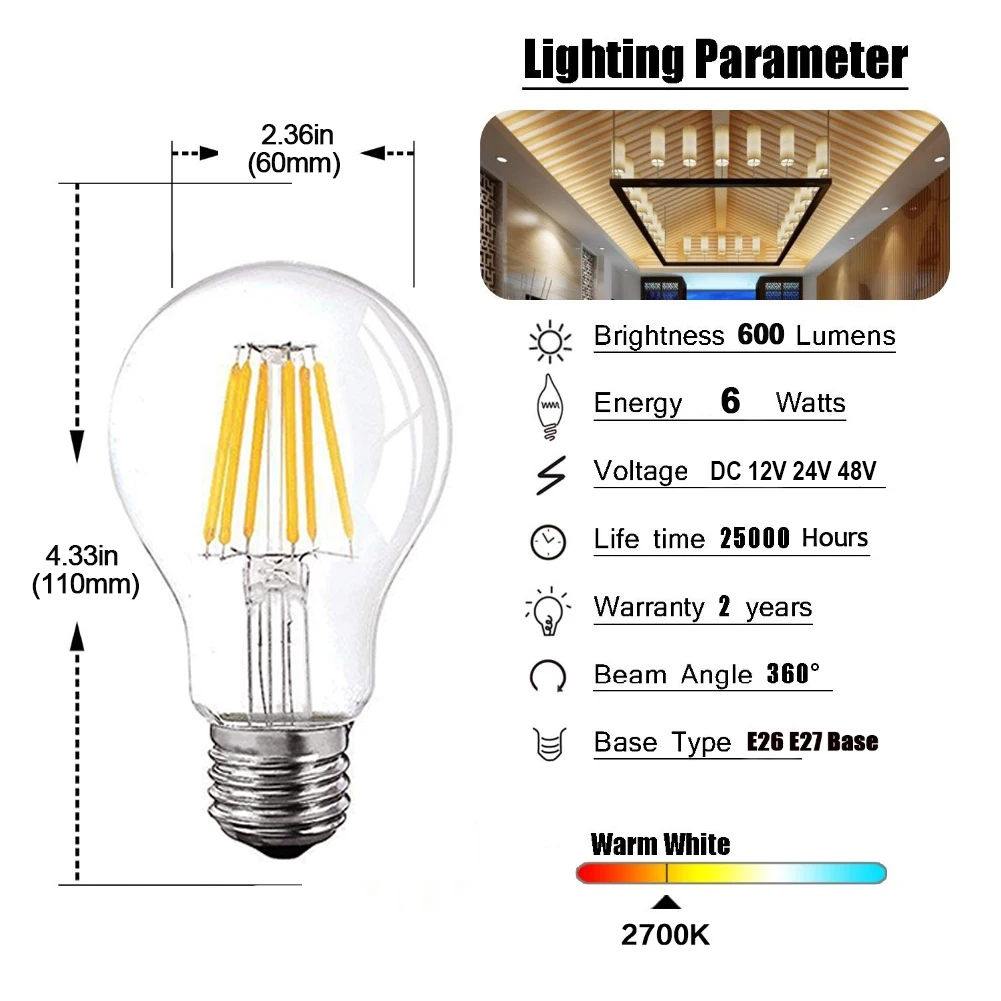 Dc Ac 12V 24V Ampoule basse tension E27 E12 E14 Ampoules à filament Led  2200k 2700k Edison Led Lampe pour Garden Boat Batterie Éclairage Dc Ac 12V