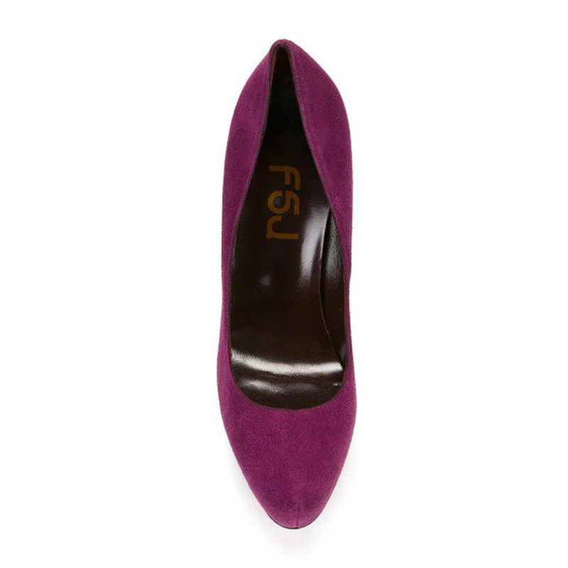 FSJ Classic Womens Burgundy Heels Suede Round Toe Chunky Heel Platform Autum Pumps Dress Office Woman Shoes Zapato Mujer