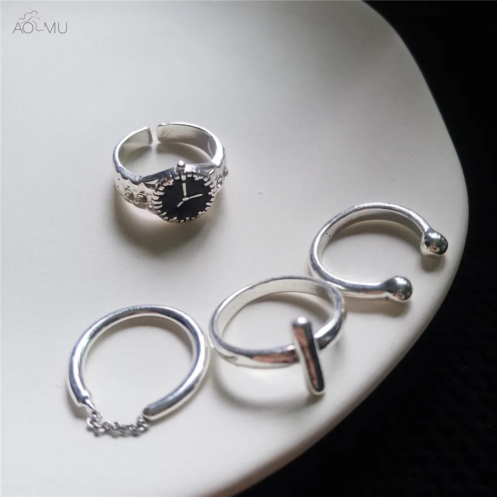 

AOMU New Design Personality European American Watch Ring Jewelry Fashion Couple Ring for Women Birthday Gift Party Jewelry