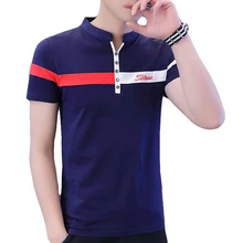 Хлопковая полосатая Мужская рубашка поло, дышащая, высокое количество, летняя, короткий рукав, модная, повседневная, топ, Новое поступление, уличная одежда, Тонкий Топ