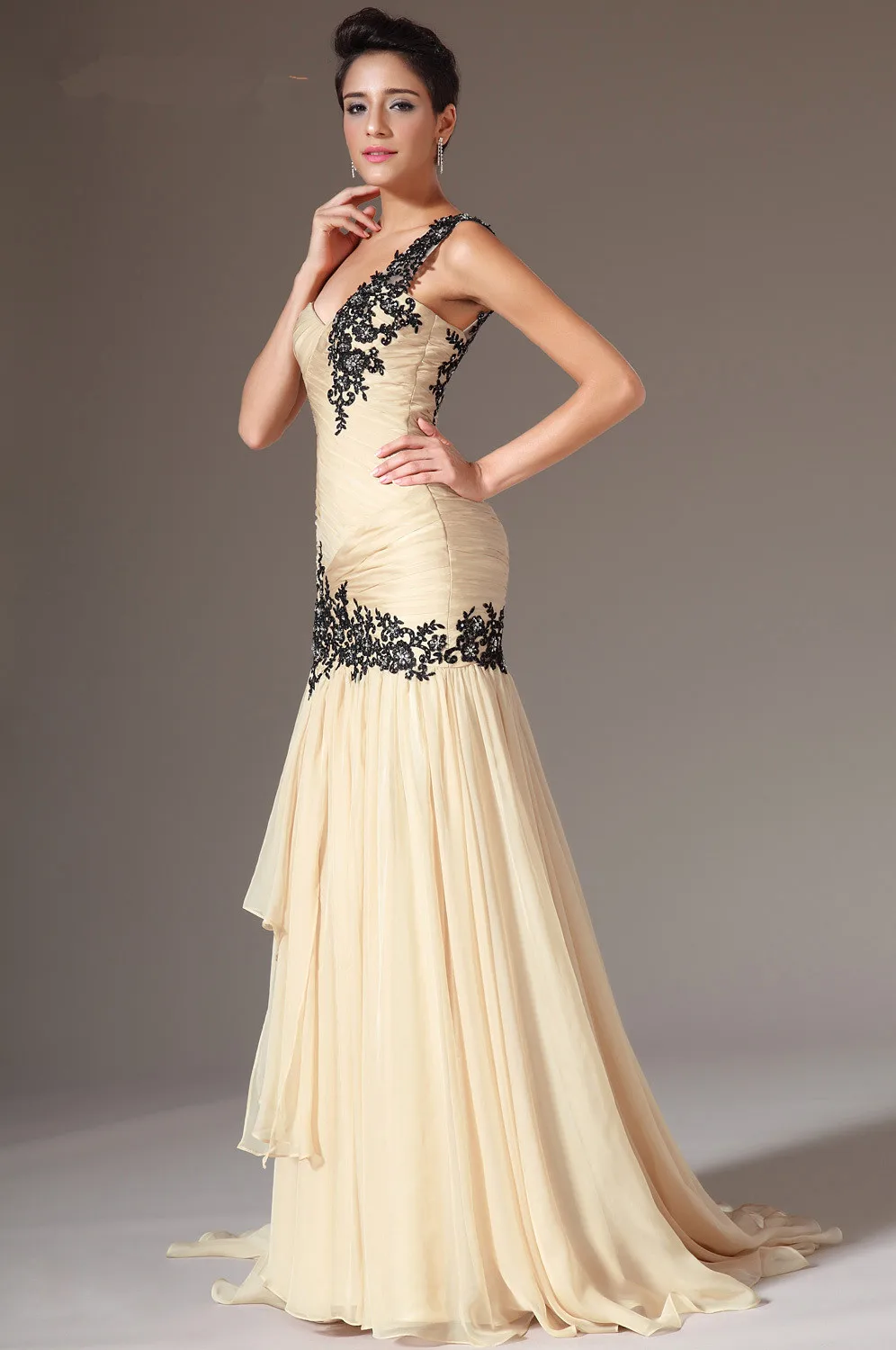 Fashion-Evening-Dress-One-shoulder-Sweep-Tain-Black-Lace-Appliques-Chiffon-Evening-Gowns (1)