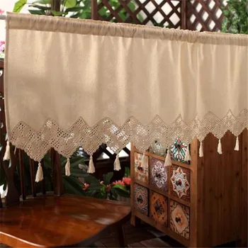 

Free Shipping Beige half Curtain Rod pocket Curtain Kitchen Short Curtain Small Curtain for Home window door