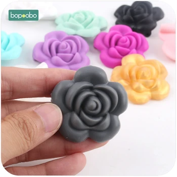 

Bopoobo 5pc BPA Free Silicone Teether Rose Beads Silicone Flower Pendant Food Grade Teether DIY Crafts Sensory Chewing Toy