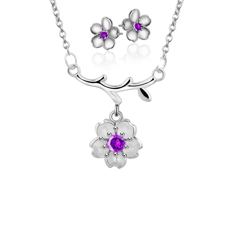 ZRHUA высокое качество 925 пробы серебряные крутые Элегантные Ювелирные наборы для женщин кулон ожерелье серьги, кольцо, браслет подарки с цветами - Окраска металла: 1