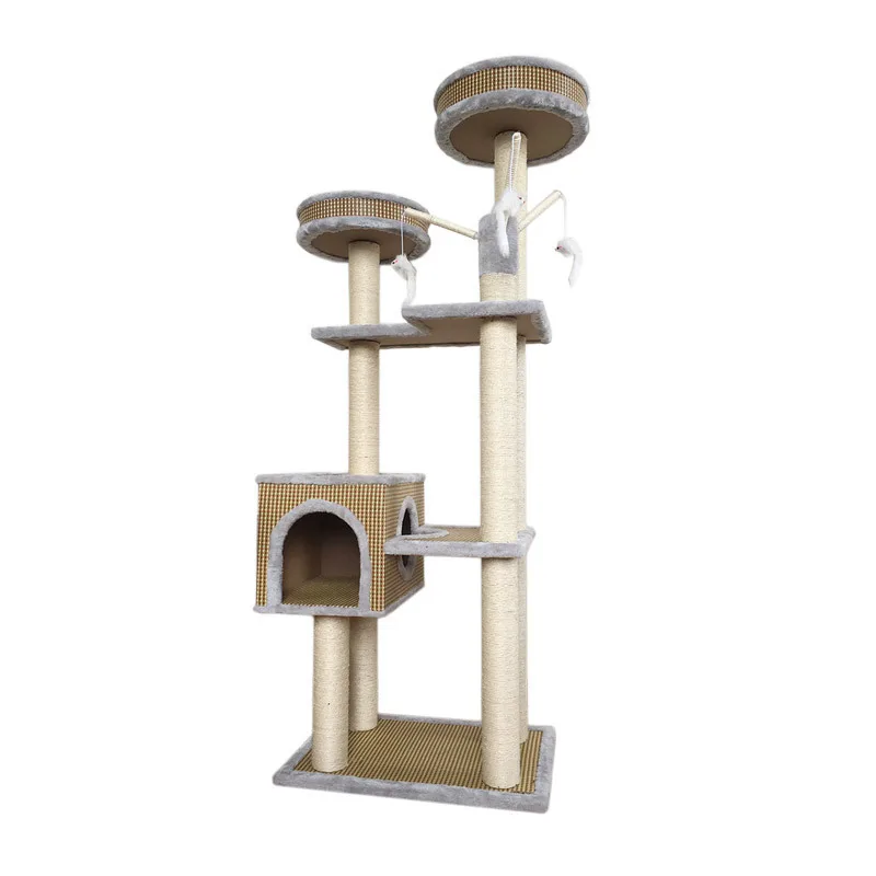 Luxury Cat Climbing Rattan Frame Small Sisal Wooden Tree Kat House Grabbing Grass Mat Plate Pet Toy Jumping Platform mascotas