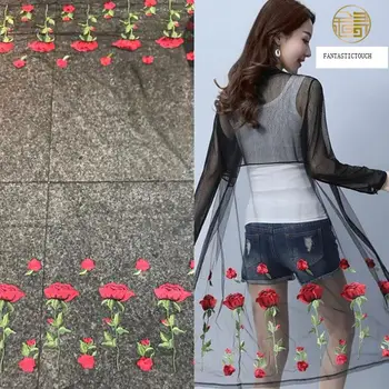 

5 Yards Latest Voile Rose Lace Fabric Simple Design Lace Embroidery Red Floral Guipure Bilateral Lace Mesh Trim Dry Lace Fabric
